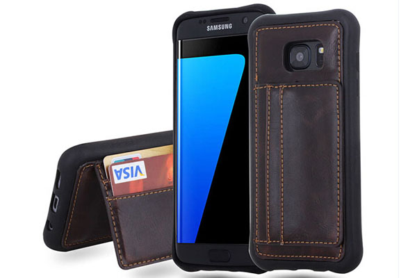Luxury standing credit card leather back case for Samsung S7 S7 edge