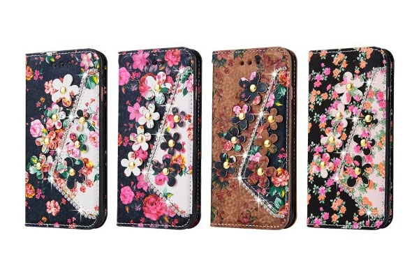 Flower and diamond leather cover 